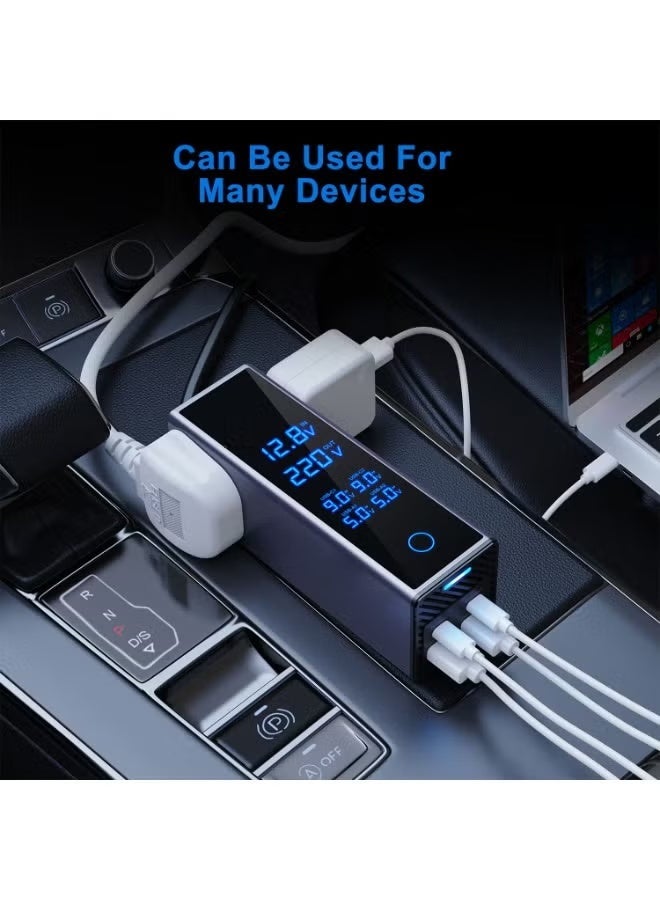 إلترازون Multifunctional 150W Car Power Inverter – LED Display, 220V AC Outlet, Dual PD 30W USB-C & Dual QC 3.0 Fast Charging Ports for Vehicles, Travel, and Outdoor Use - Image 5